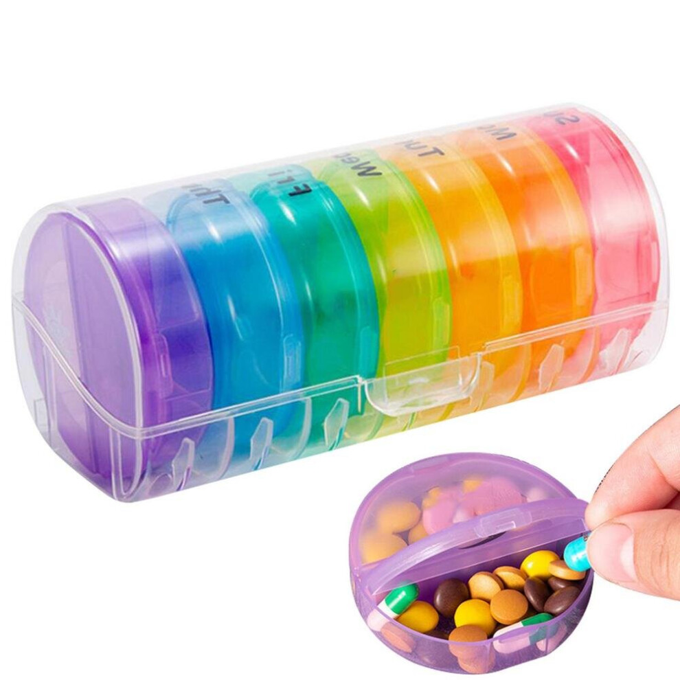 White Pill Storage Box Weekly 7 Pill Box Organizer Portable Pillbox Mini Pill Case 14 Compartments Moisture-Proof Medicine Box