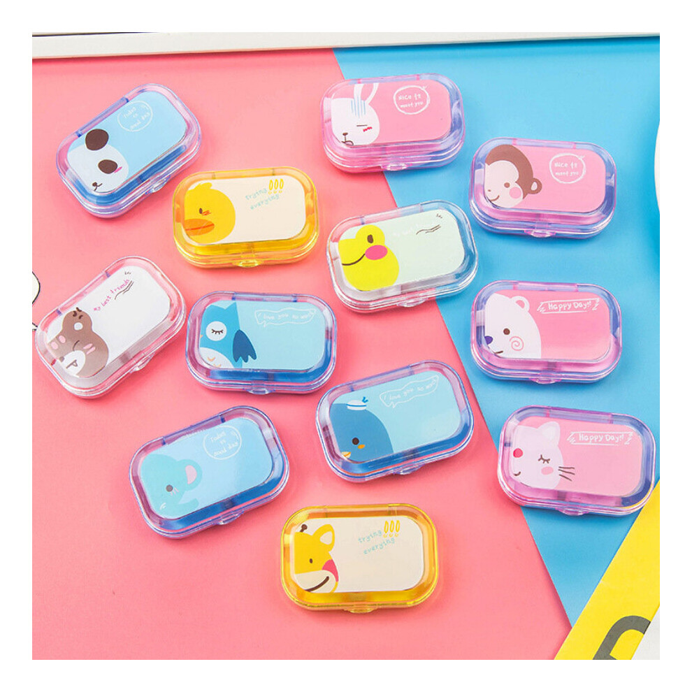 Multicoloured 1Pc Lovely Cartoon Travel Kit Pocket Mini Lens Case Travel Kit Easy Carry Mirror Lenses Box Container