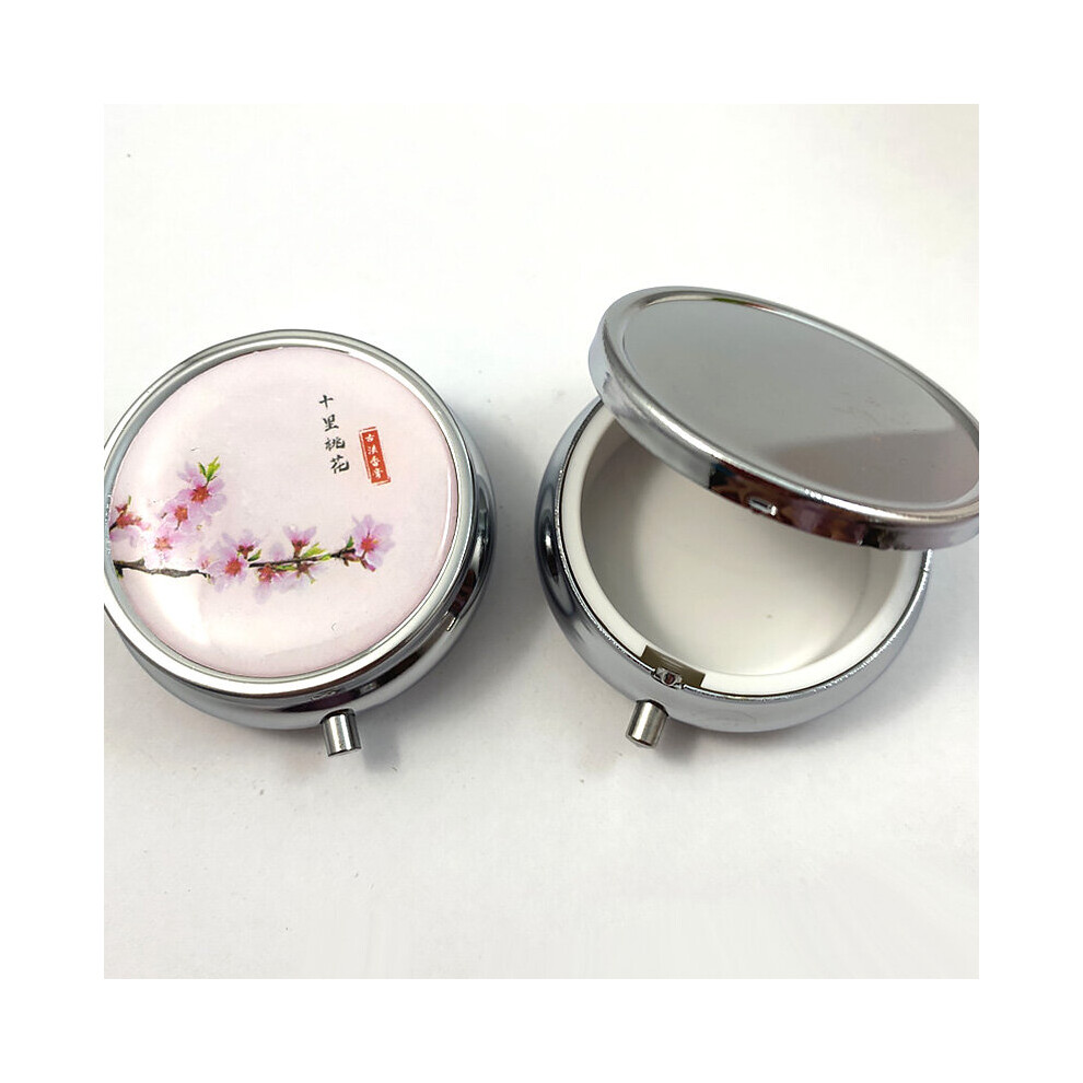 1PC Creative Pill Box With Mirror Metal Round Shape Tinplate Portable Empty Drugs Box Medicine Tin Case Travel Outdoor Supplies