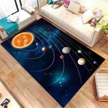 Cartoon Space Planet Flannel Floor Rugs Non Skid Washable Children Educational Learning Carpet For Playroom Bedroom Solar System