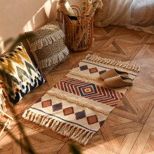 60x90cm Retro Bohemian Hand Woven Tassel Carpet Bath Room Carpets for Living Room Decorations House Floor Mats Rug Rugs