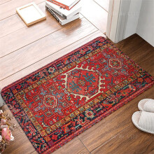 Flannel Floor Rugs Non Slip Red Antique Persian Carpet Home Decor For Kitchen Bedroom Indoor With Non Slip Backing
