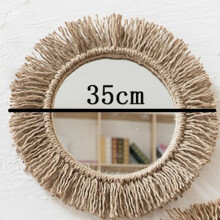 Hemp Woven Mirror Nordic Retro Tapestry Mirror Boho Wall Hanging Decor Living Room Decoration