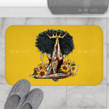 Afro Girl With Crown Woman Praying Sunflower Yellow Flannel Floor Rugs Afrocentric Home Decor Carpet