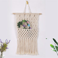 Boho Hanging Basket Woven Pocket Macrame Wall Hanging Tapestry Bohemian Room Decoration Nordic Style Home Dorm Wall Accents