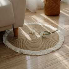 Round Woven Rugs Rattan Carpet With Tassel For Bedroom Living Room Vintage Floor Mat Room Door Mat Home Decor ZC191