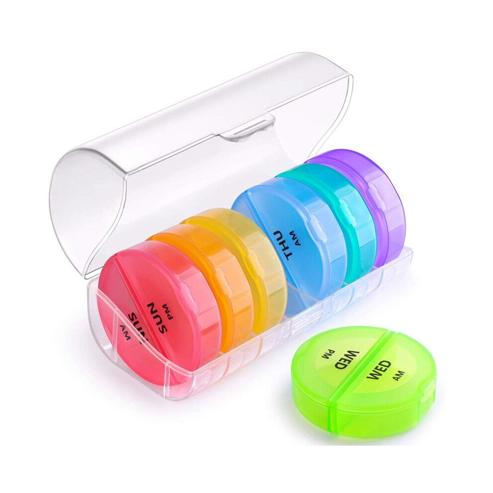 Multicoloured Pill Box Weekly 7 Pill Box Organizer Portable Pillbox Mini Pill Case 14 Compartments Moisture-Proof Medicine Box