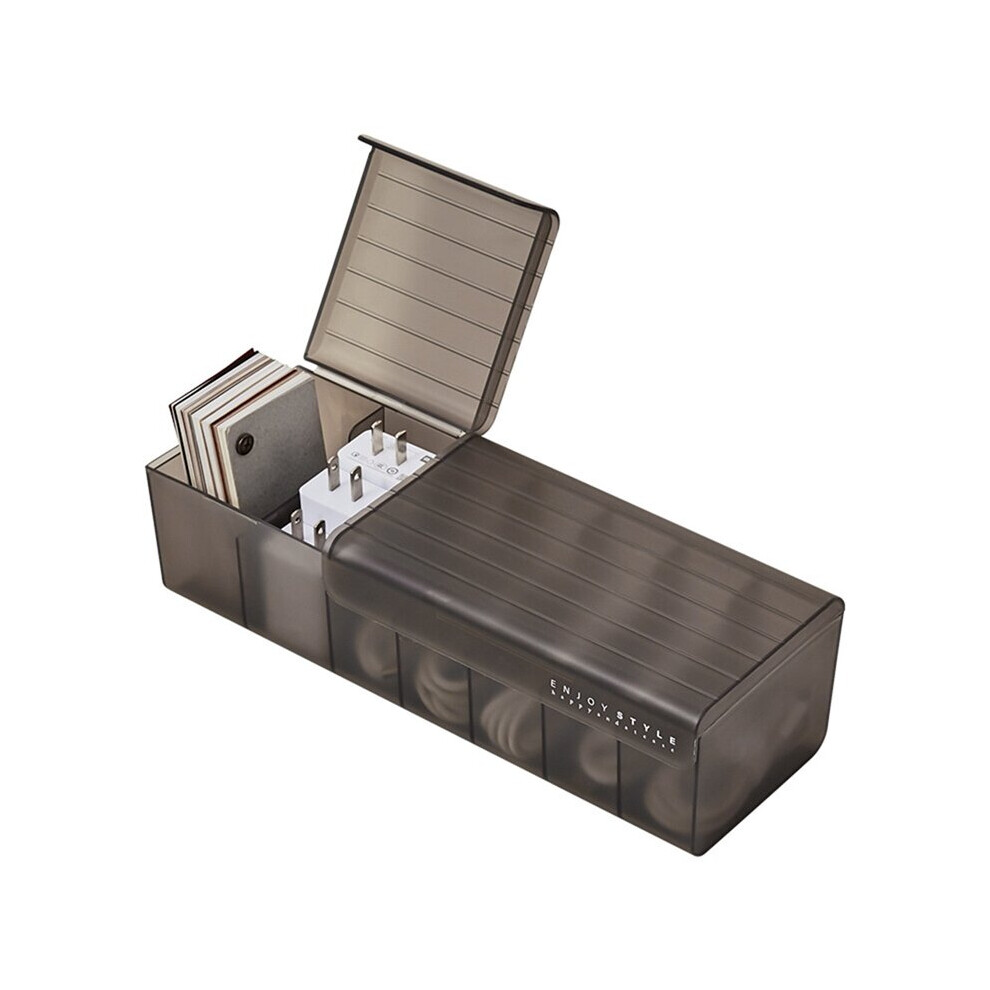 Desktop Data Cable Storage Box Power Cord Storage Charging Line Sorting Partitioned Box With Cover 885666780486