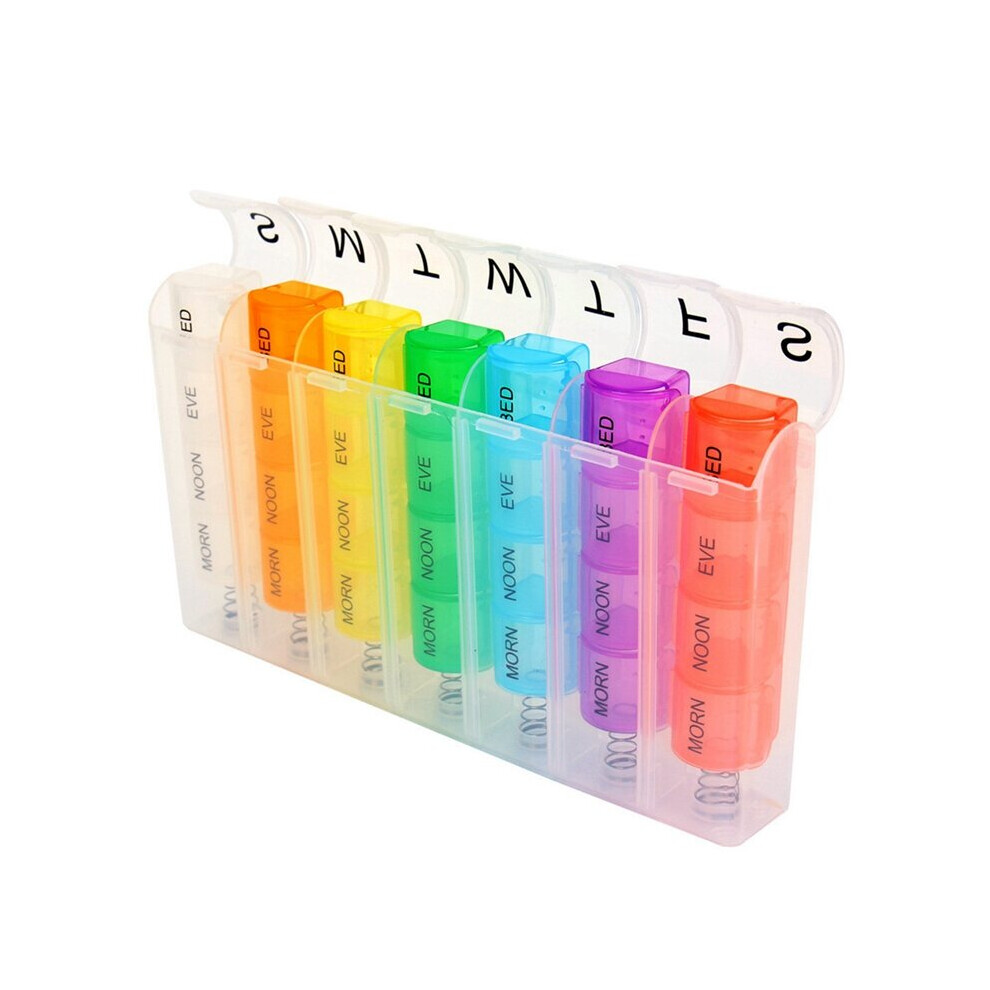 Portable Weekly 7 Push Button Pill Holder Travel Medicine Box Case Organizer