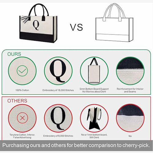 (L) Women Personalized Initial Canvas Handbag Monogrammed Shoulder Tote Bag Present Gift 1