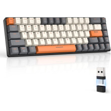 (Off White & Orange/Red Switch) Youngshion 60% Wireless 68-Key Mechanical Keyboard
