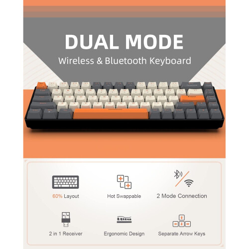 (Off White & Orange/Red Switch) Youngshion 60% Wireless 68-Key Mechanical Keyboard 1