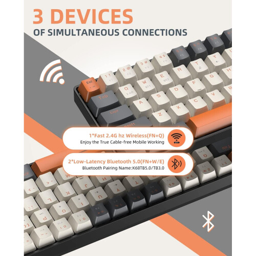 (Grey & Orange/Red Switch) Youngshion 60% Wireless 68-Key Mechanical Keyboard 2