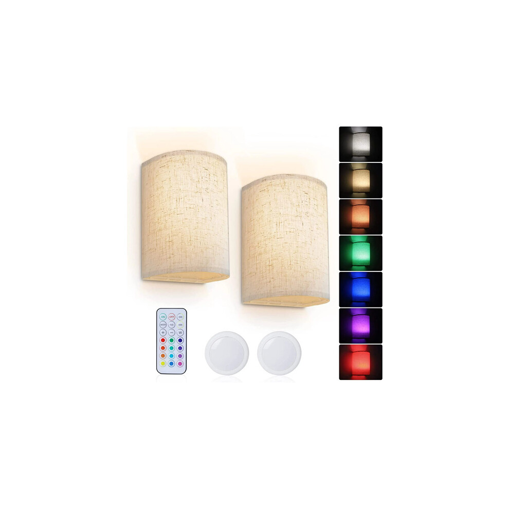 Wall Lighting Decor Battery Rechargeable Wall Sconce Set of 2 with Fabric Shade Remote Control 16 RGB Colors