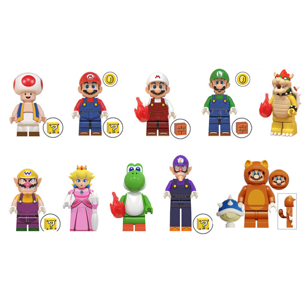 (10pcs) 12PCS Super Mario Luigi Building Blocks Puzzle Micro 3D Figures Brick Toys