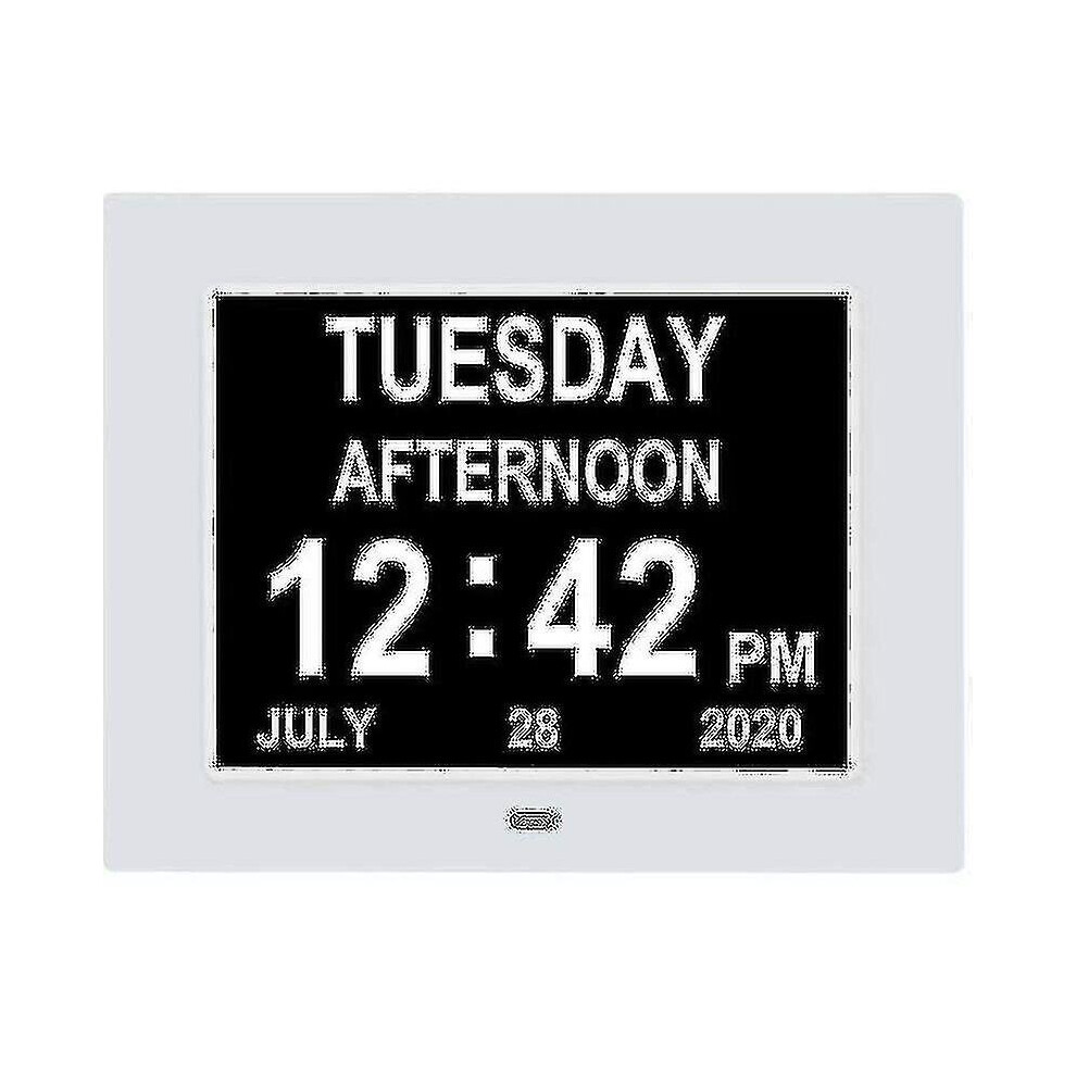 (White) Digital Dementia Clock Calendar Clock Day Date Clock Large Display Large Clear Unabbreviated Time And Date White