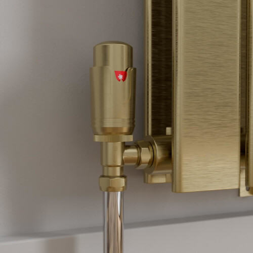 DuraTherm Angled Brushed Brass Thermostatic Radiator Valve Pack - 15mm 1