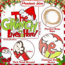 Christmas Wooden Door Sign Seasonal Hanging Decoration THE GRINCH LIVES HRER