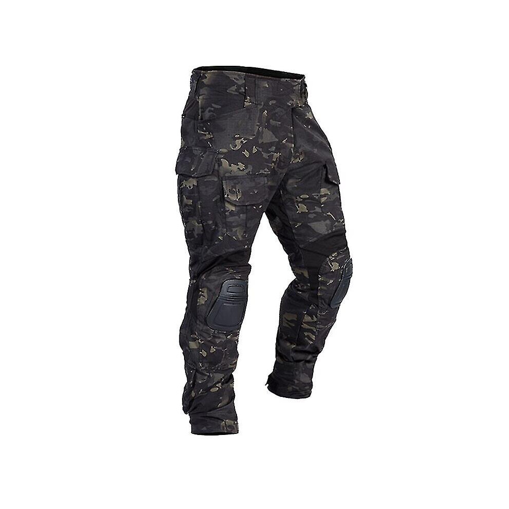 (CP black, XXXL) Men Combat Cargo Pants With Knee Pads Airsoft Tactical Trousers Multicam Cp Gen3 Camouflage Army Work Pant