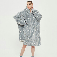 ( Luminous) Ovesized Hoodie Blanket Winter Cute Print Fleece Sleepwear Warm Cosy