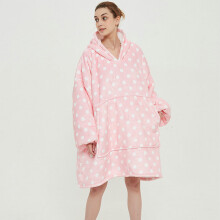 (  Pink polka dot) Ovesized Hoodie Blanket Winter Cute Print Fleece Sleepwear Warm Cosy