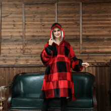 ( Red and Black Large Plaid) Ovesized Hoodie Blanket Winter Cute Print Fleece Sleepwear Warm Cosy