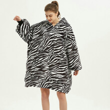 ( Black and white zebra) Ovesized Hoodie Blanket Winter Cute Print Fleece Sleepwear Warm Cosy