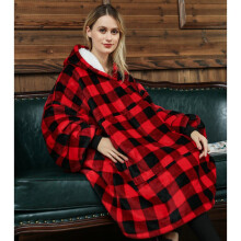 ( Red and Black Small Lattice) Ovesized Hoodie Blanket Winter Cute Print Fleece Sleepwear Warm Cosy