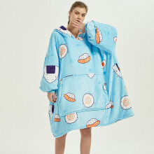 ( Blue Bottom Sushi) Ovesized Hoodie Blanket Winter Cute Print Fleece Sleepwear Warm Cosy