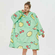( Cherry Green) Ovesized Hoodie Blanket Winter Cute Print Fleece Sleepwear Warm Cosy