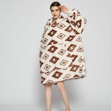 ( Diamond grid) Ovesized Hoodie Blanket Winter Cute Print Fleece Sleepwear Warm Cosy