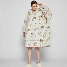 ( Light grey cat) Ovesized Hoodie Blanket Winter Cute Print Fleece Sleepwear Warm Cosy