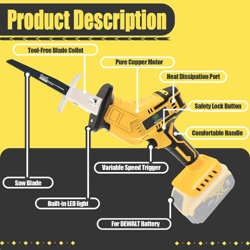 Cordless Reciprocating Saw Saber Saw（No Battery)DeWALT Compatible on OnBuy