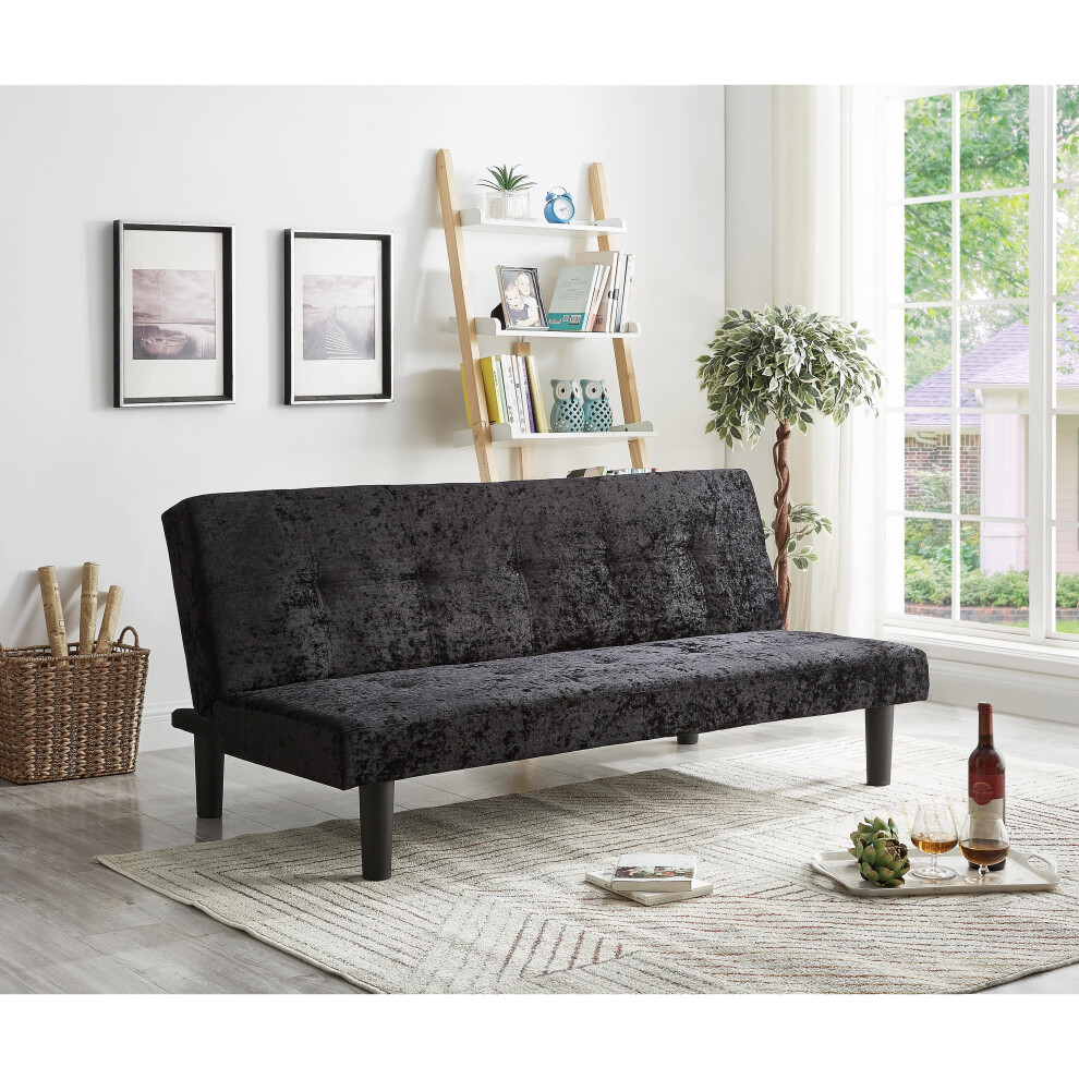 (Black) Single Crush Velvet Sofa Bed in Silver Gold Steel or Black