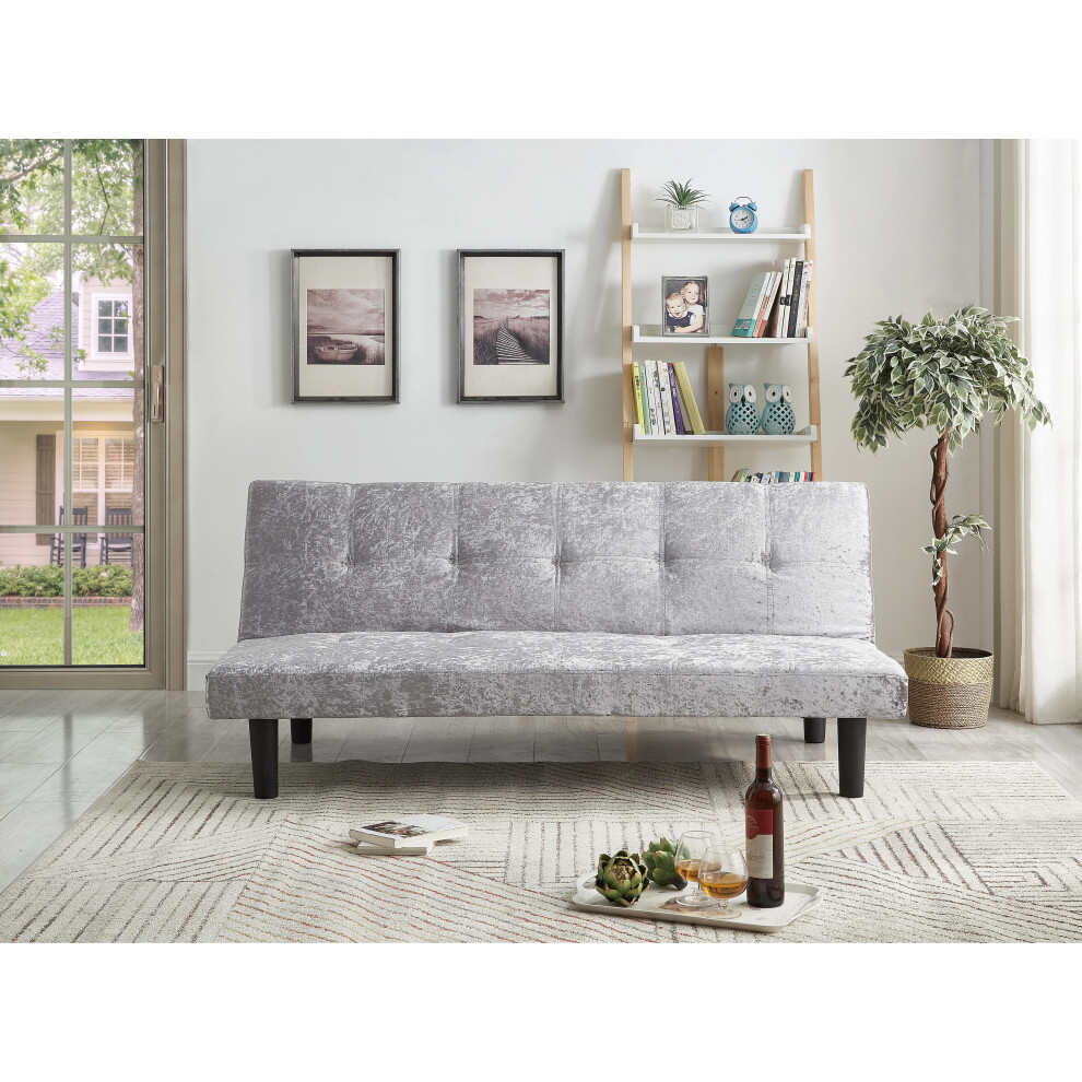 (Silver) Single Crush Velvet Sofa Bed in Silver Gold Steel or Black