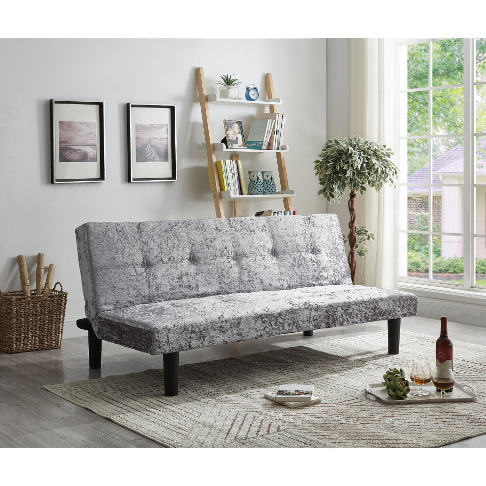 (Steel) Single Crush Velvet Sofa Bed in Silver Gold Steel or Black