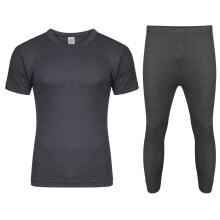 (Charcoal Short Sleeve Full Set, Medium) Mens Long Johns Top Bottom Warm Winter Thermal
