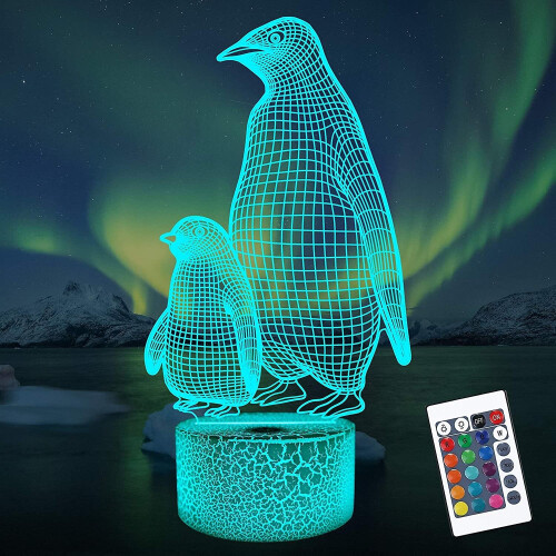 Penguin 3d Night Light For Kids, 16 Colors Changing Illusion Lamp With Remote Control Dimmable Function 4 Flashing Mode, Kids Bedroom Decor
