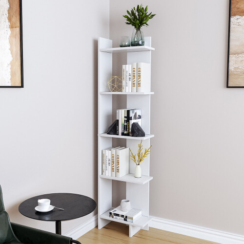 Living And Home Modern 5-Tier Corner Bookshelf Shelf Unit White 1