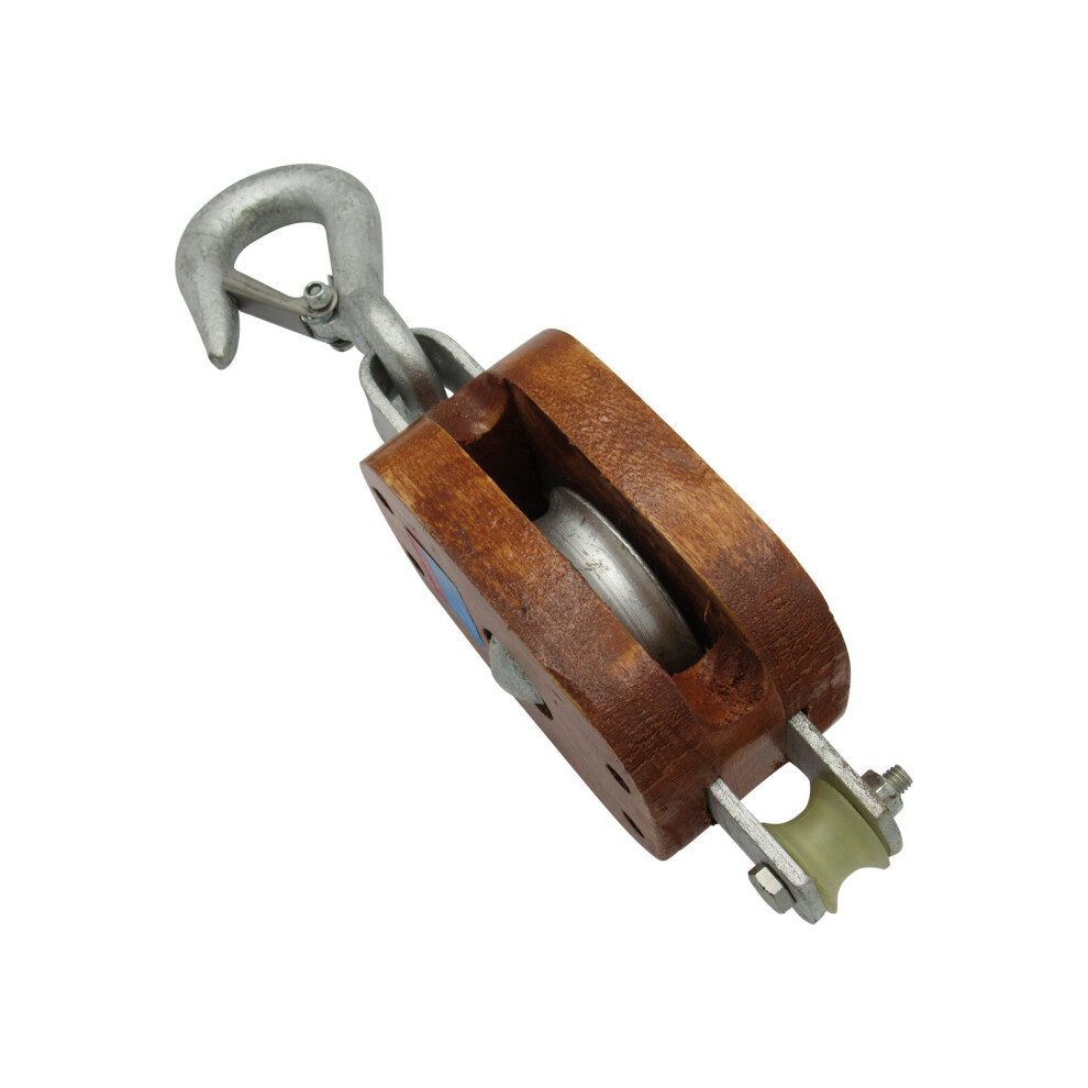 Single Wooden Pulley Block With Hook 6" (Rigging 24Mm Wire Rope) 600988482364