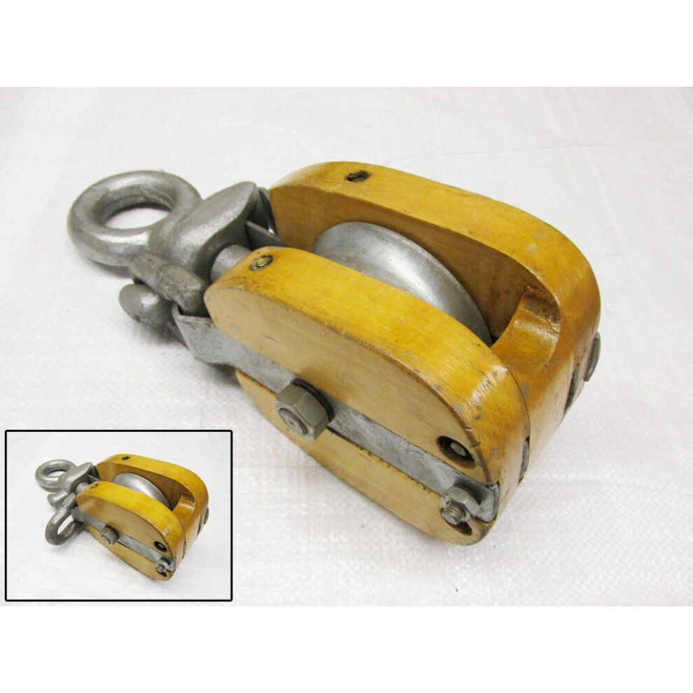 Single Wooden Pulley Block Swivel Eye 6" (Rigging 19Mm Wire Rope) 600988482777