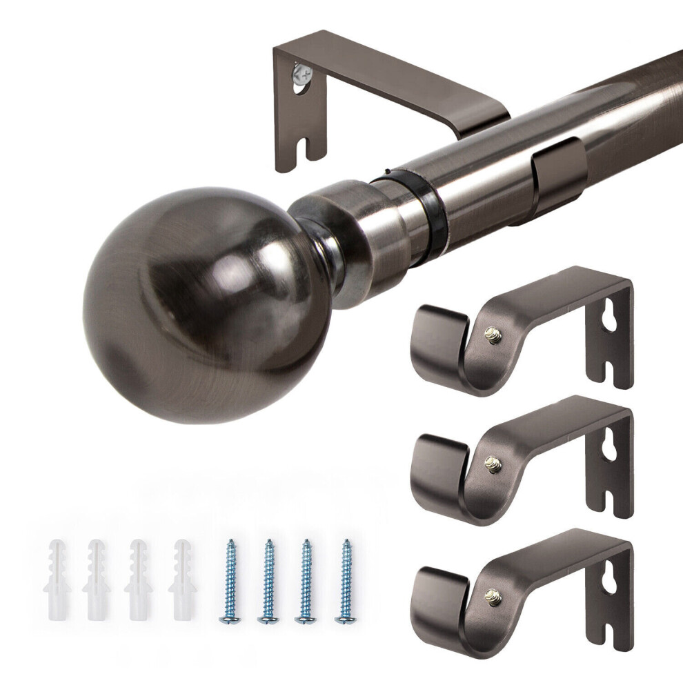 (( 160-300 cm (63" - 118" Inches), Black Nickel- Plain Ball Curtain Rod) Metal Curtain Pole Extendable 28mm With Finials Rings Hooks Rod Fittings