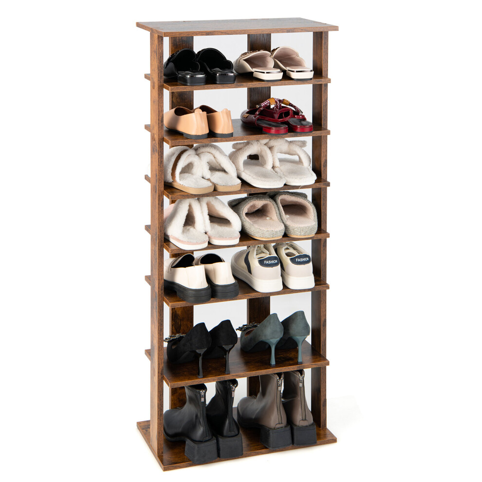 Costway (110Cm, Brown) 7-Tier Shoe Rack Tower Organiser With Removable Shelves