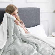(Double : (150 x 200)CM, Silver Sherpa- Throw Blankets) Sherpa Fleece Throw Blanket Soft Warm Plush Thick