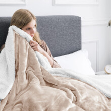 (Double : (150 x 200)CM, Camel Sherpa- Throw Blankets) Sherpa Fleece Throw Blanket Soft Warm Plush Thick