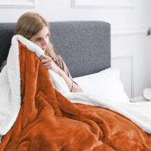 (Double : (150 x 200)CM, Rust/ Orange Sherpa- Throw Blankets) Sherpa Fleece Throw Blanket Soft Warm Plush Thick