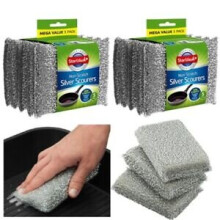 10 METALLIC Silver SCOURERS Non-Scratch Non-Stick Pots Dish Cleaner
