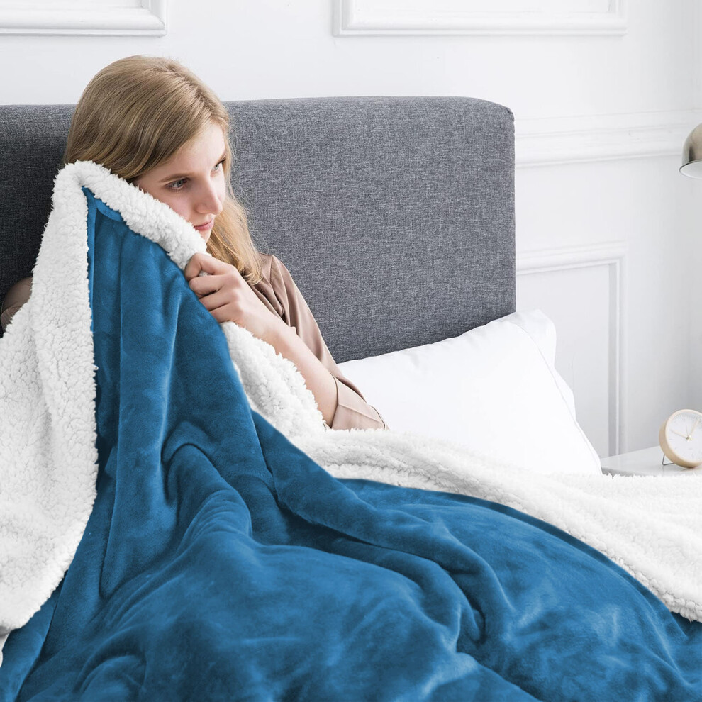 Supreme Bedding Ltd (Double : (150 X 200)Cm, Teal Sherpa- Throw Blankets) Sherpa Fleece Throw Blanket Soft Warm Plush Thick