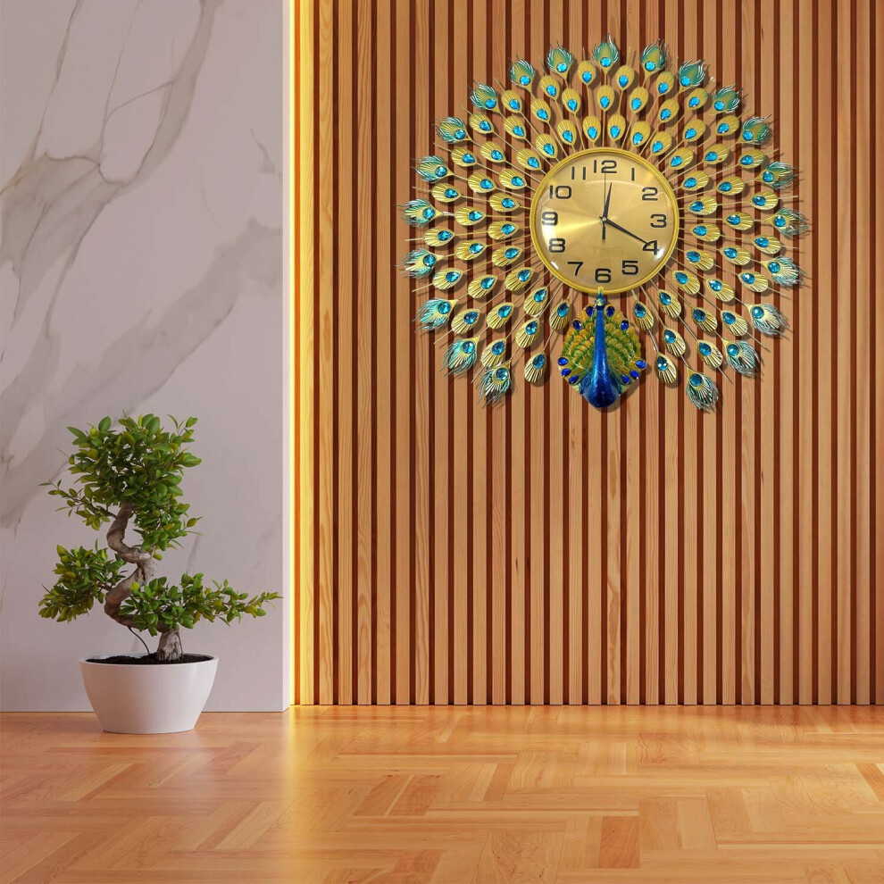 Peacock Wall Clock Retro Peacock Wall Watch Non Ticking for Home Office - 70cm