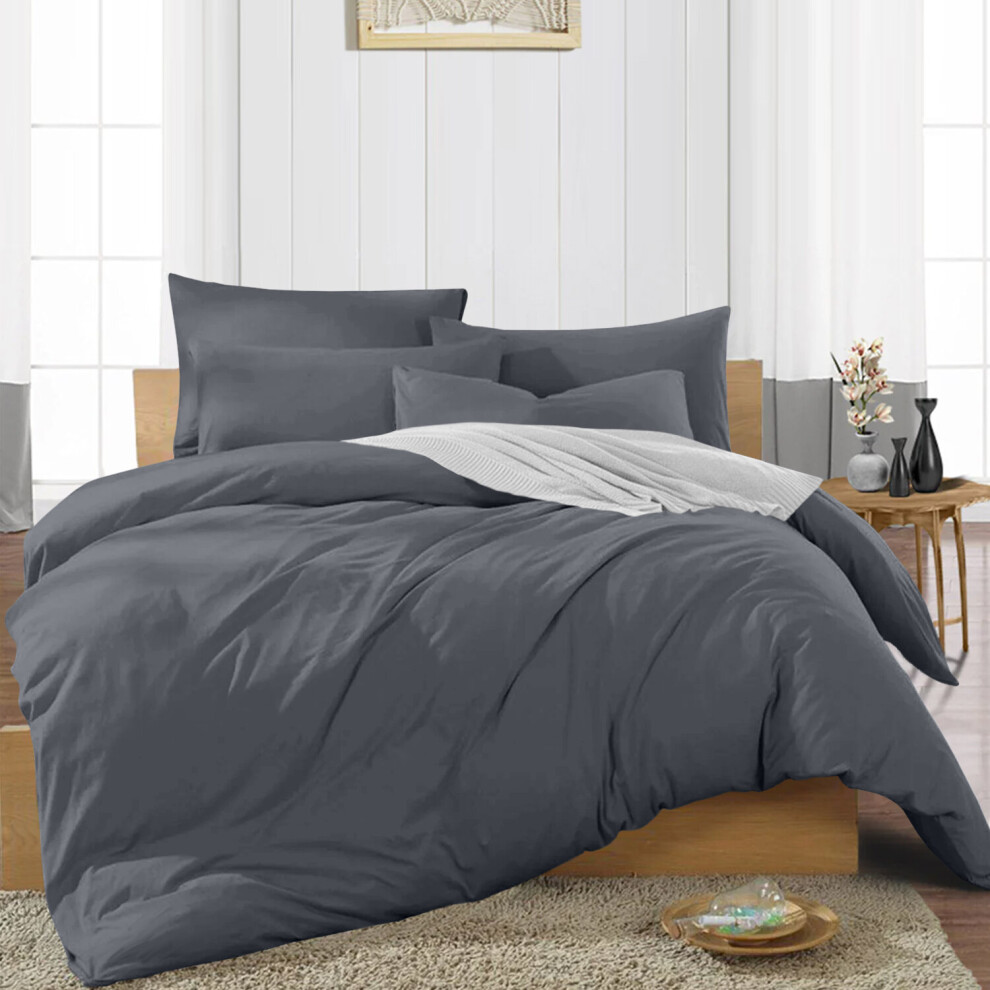 (Charcoal Duvet Covers) Plain Duvet Quilt Covers King Size 3PC Bedding Sets